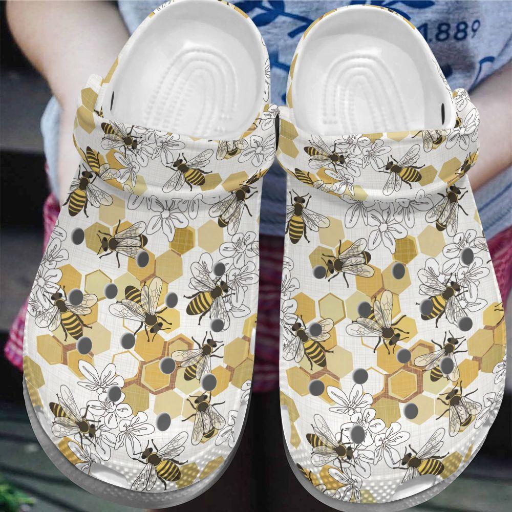 Bee Personalize Clog, Custom Name, Text, Fashion Style For Women, Men, Kid, Print 3D Whitesole Save The Bee 4 Colors