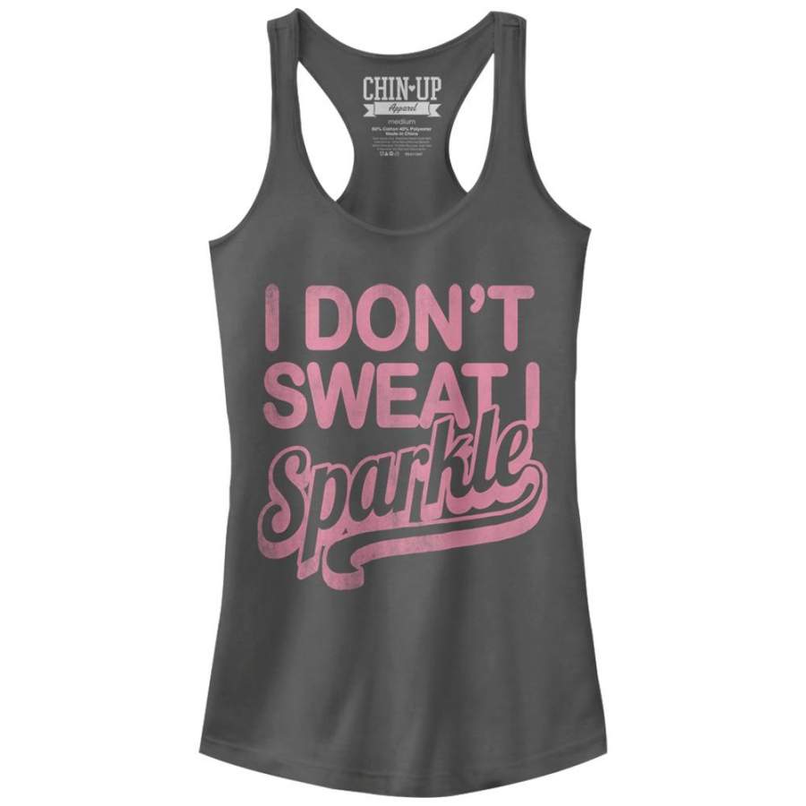 CHIN UP Junior’s Sweat or Sparkle  Racerback Tank Charcoal