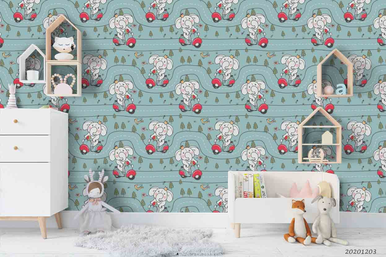 3D Cartoon Elephant Animal Plant Pattern Wall Mural Wallpaper Lxl