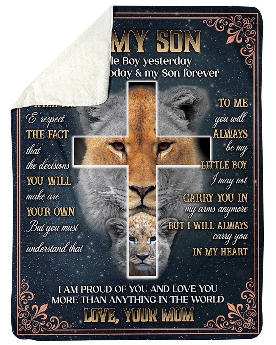 [Personalized Name] Lion Cross Always Carry You In My Heart Mom Fleece Blanket, Sherpa Blanket, Gift For Family Member, Friends Gift, Christmas Gift, Home Decor, Home Living