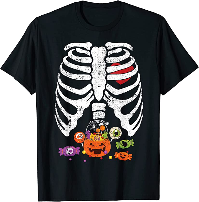 Skeleton Rib Cage Candy Funny Halloween Easy Costume Kids T-Shirt