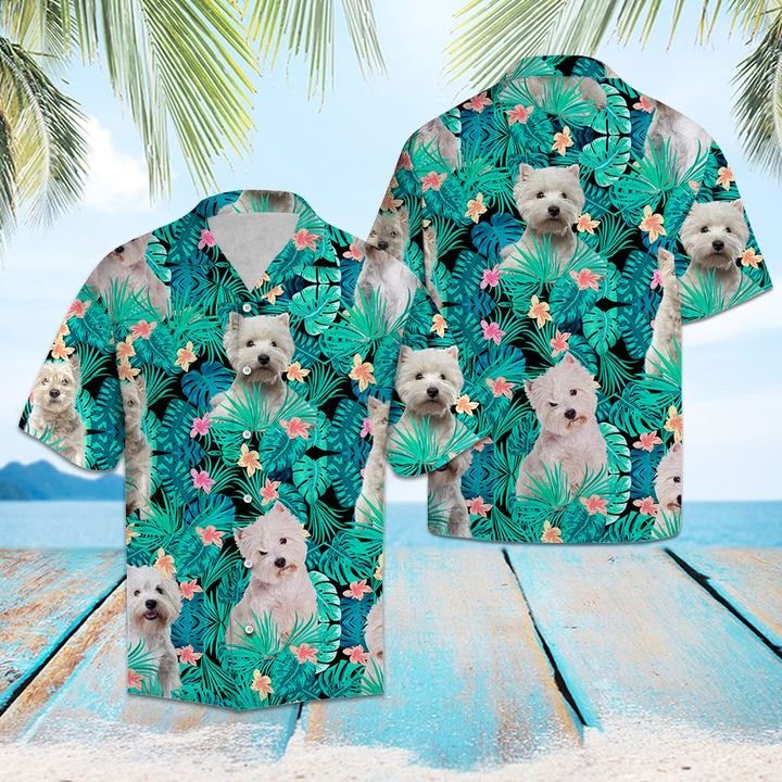 West Highland White Terrier Tropical Hawaiian Shirt Summer Button Up For Men, Women, Couple