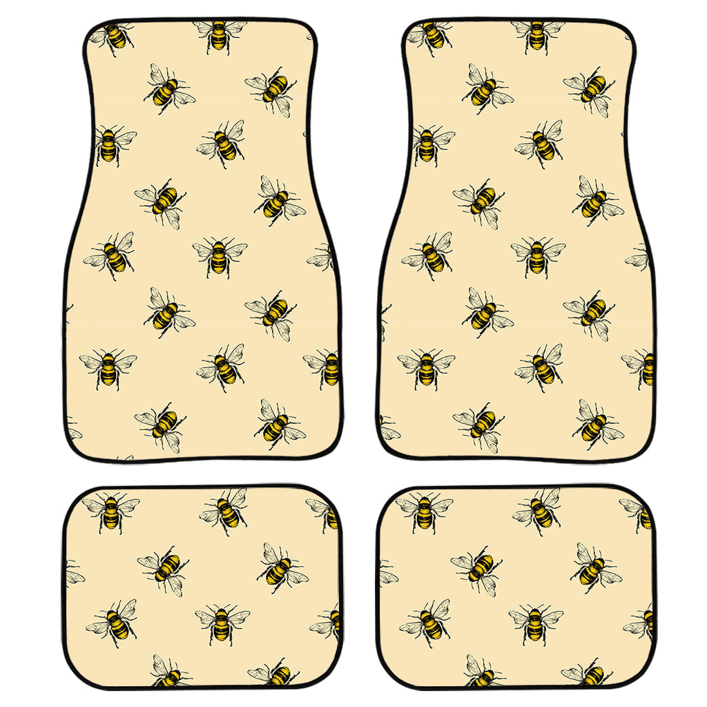 Vintage Bee Pattern Print Front And Back Car Floor Mats, Front Car Mat