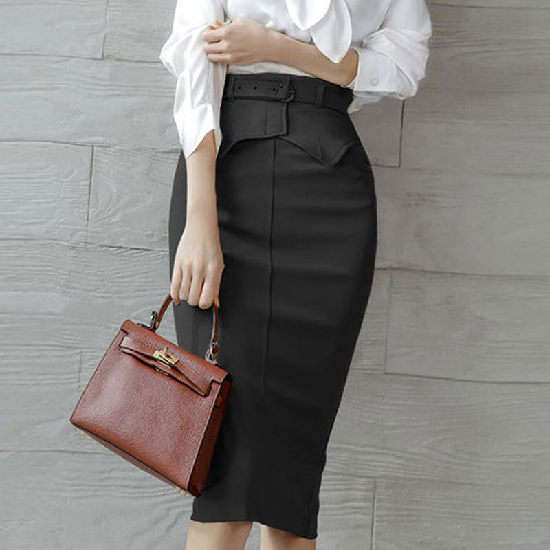 2022 New Office Lady High Waist Pencil Skirt Women’s Elegant Skirts Office Lady Sheath Bodycon Business Casual Skirt With Belts alx