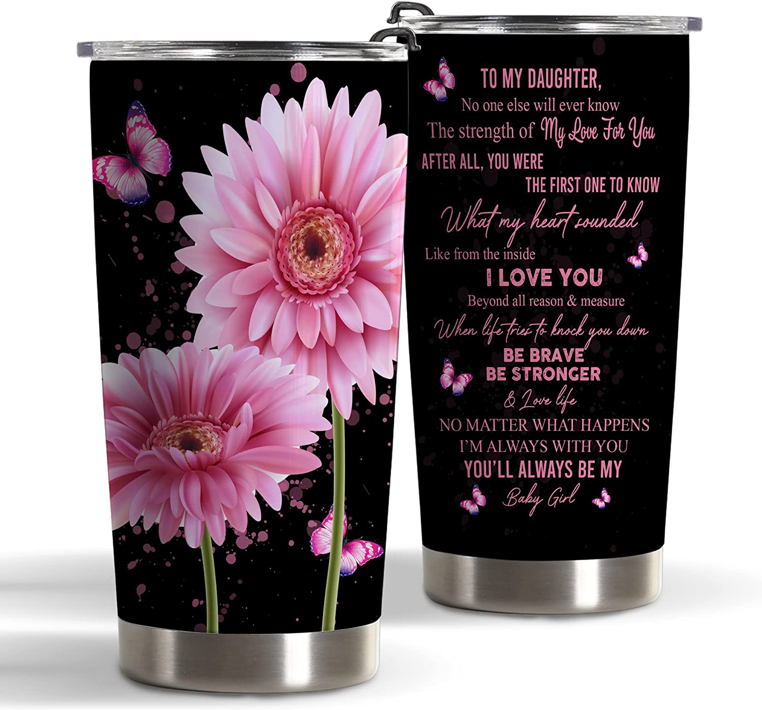 Tumbler To My Daughter From Mom – Insulated Stainless Steel Tumbler 20 Oz For Women – Daisy Gifts For Daughter – Daughter Tumbler – Graduation Unique Present For Kids