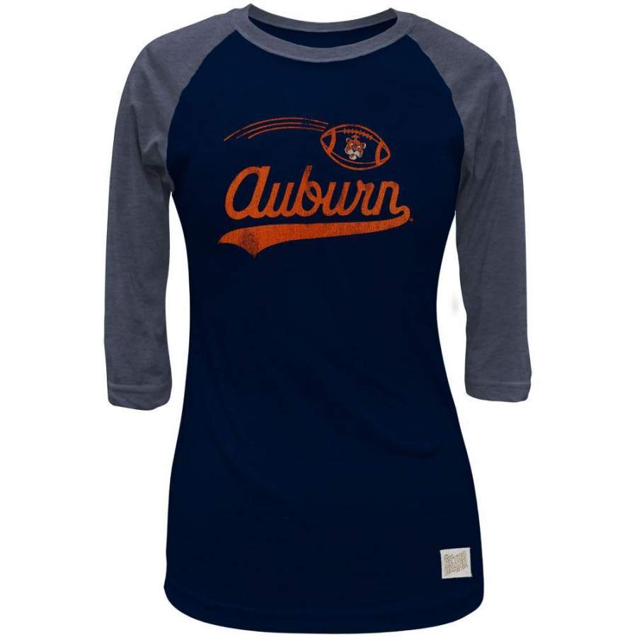 Auburn Tigers – Flying Football Logo Juniors 3/4 Sleeve Raglan T-Shirt