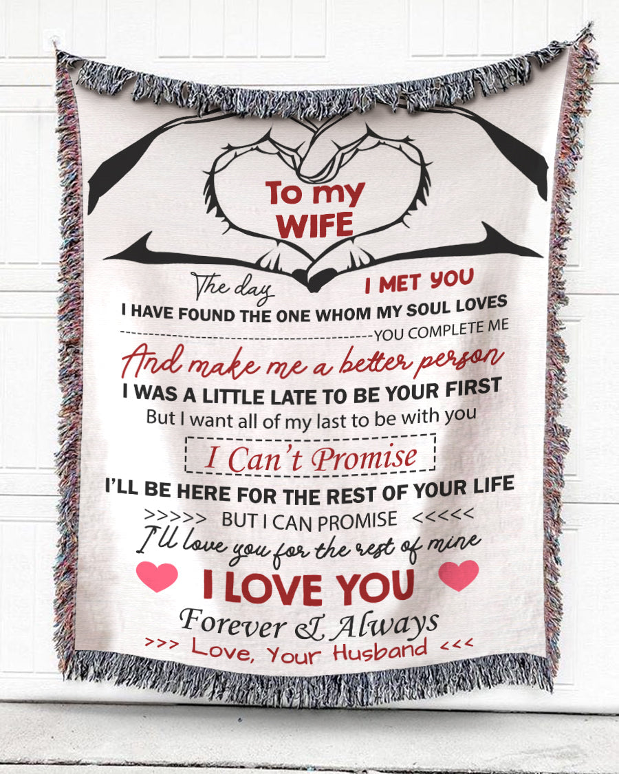 Woven Throw For Husband And Wife Wedding Anniversary Gift, To My Wife In Heart, Cotton Blanket