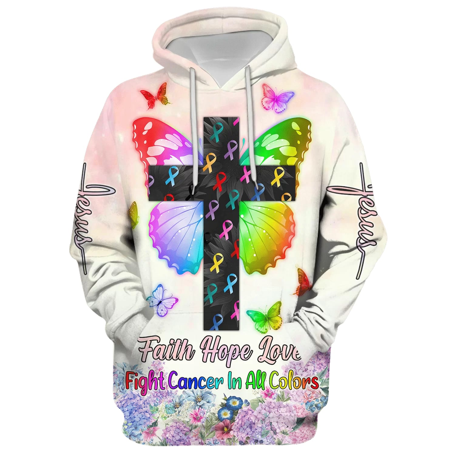 Faith Hope Love Fight Cancer In All Colors Hoodie  Men & Women Christian Hoodie  3D Printed Hoodie