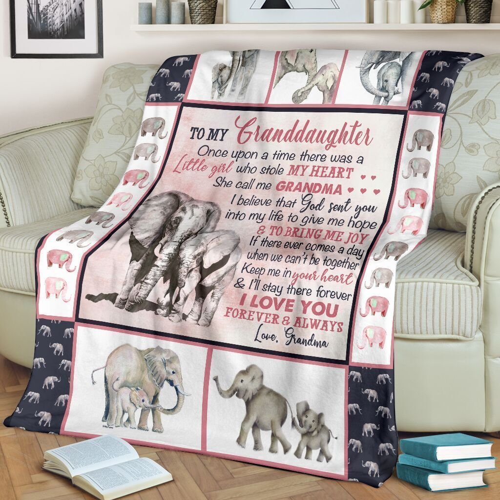 Personalized To My Granddaughter Elephants Fleece Blanket From Grandma Once Upon A Time Great Customized Blanket For Birthday Christmas Thanksgiving