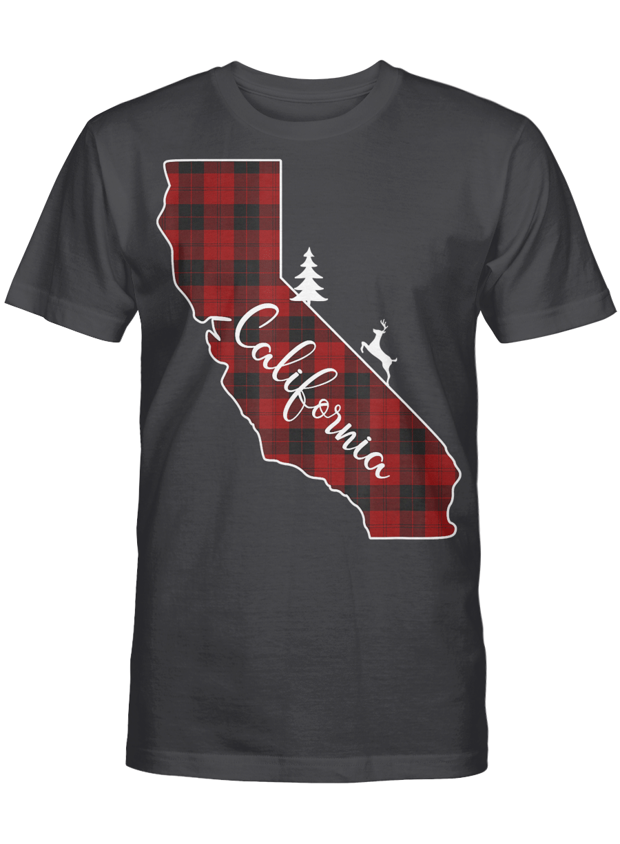 AmazeStyleZ Santa’s Reindeer, Ugly Christmas Sweater, Christmas Gift Ideas, California State Red Plaid Reindeer Xmas Tree Gift Shirt