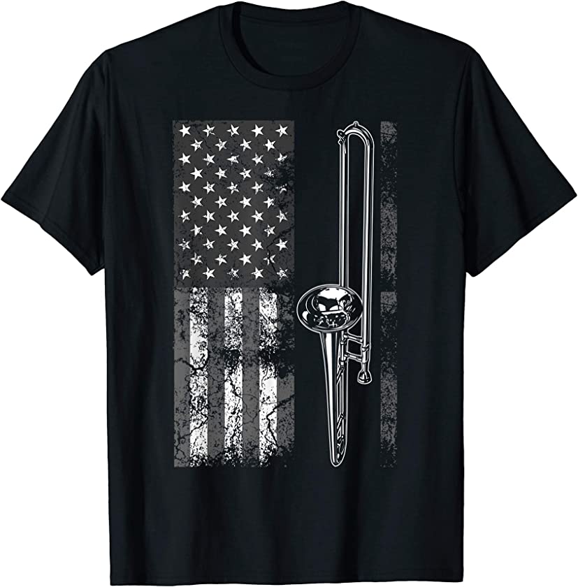 Vintage US Flag Trombone | Cute Trombonist Funny Jazz Gift T-Shirt