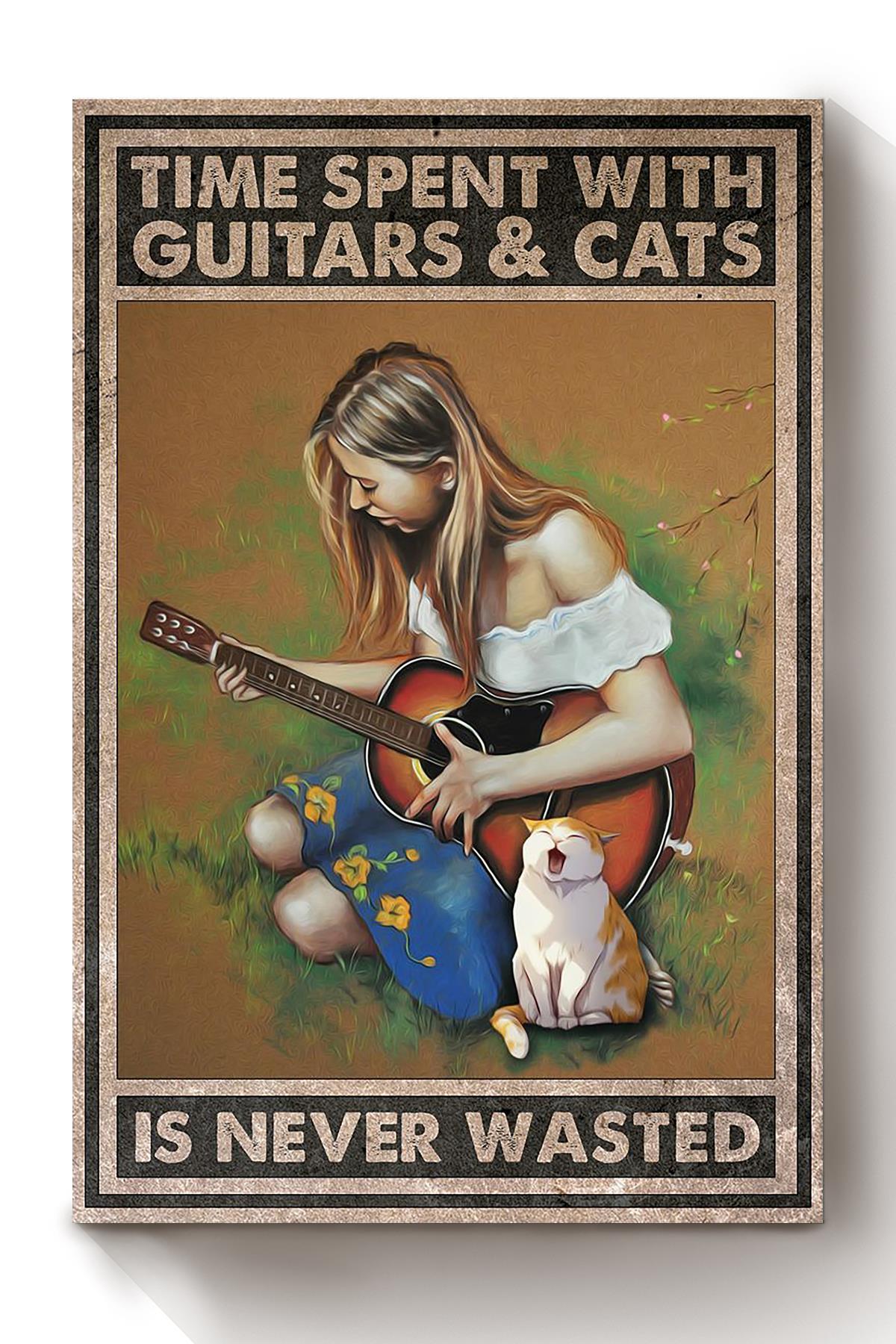 Cats Time Spent With Guitars Is Never Wasted Animal Wall Art Gift For Cat Lover International Cat Day Kitten Foster Canvas