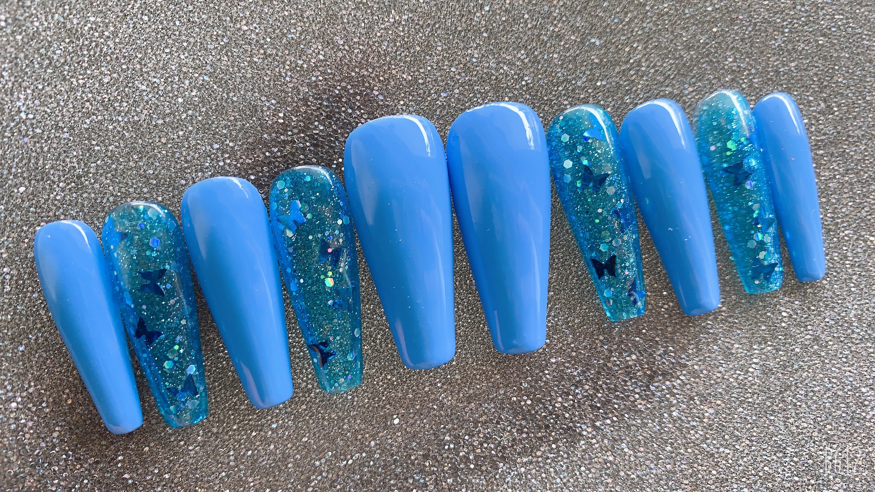Blue Nails | Butterfly Nails | Fake Nails | Glue On Nails | Press On Nails