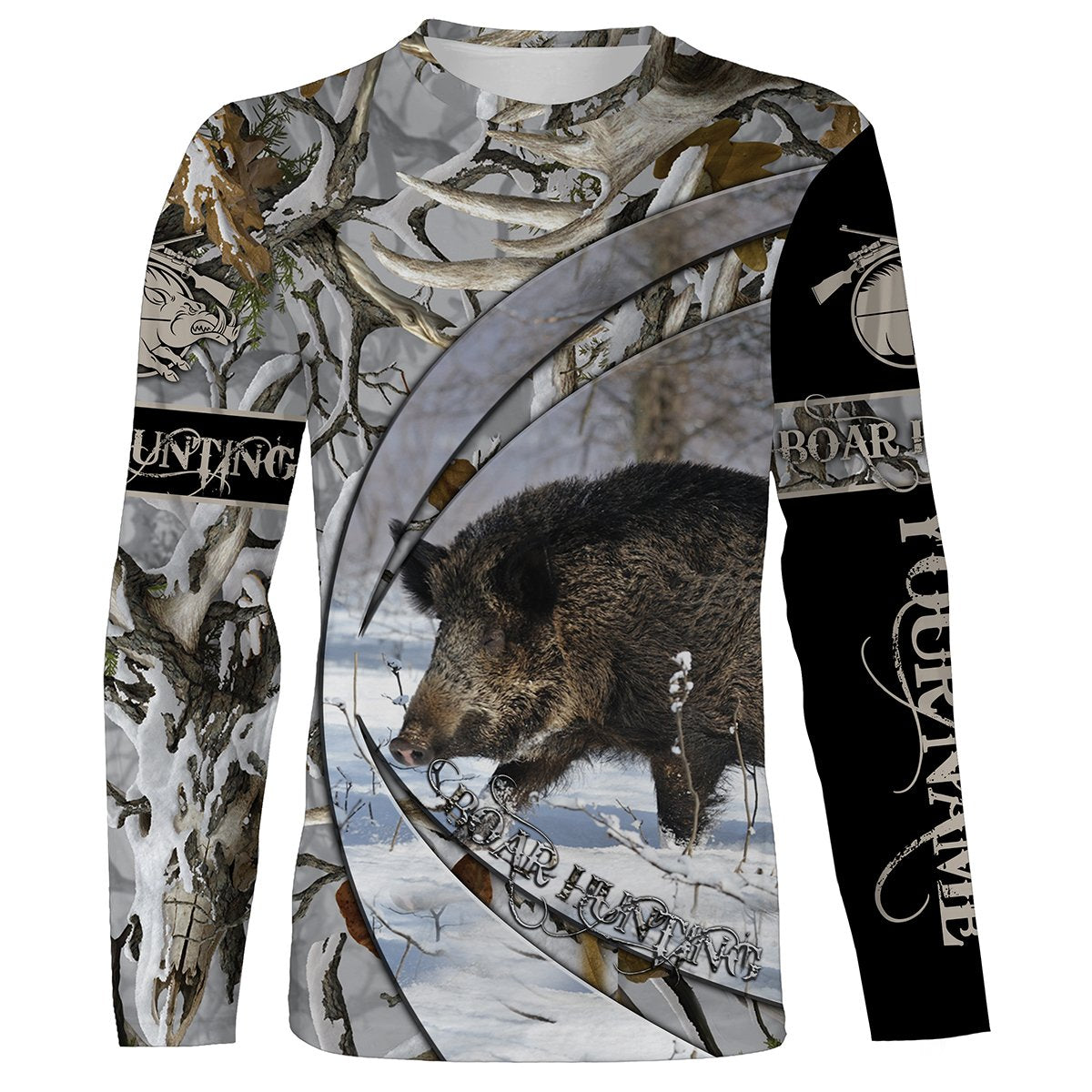 Wild Boar Hunting Snow Winter Camo Customize Name 3D All Over Printed Shirt Plus Size Personalized Hunting Gift For Men, Women, Kid Nqs2629