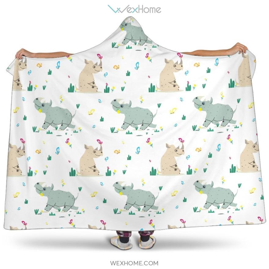 Cute Rhino Pattern Hooded Blanket