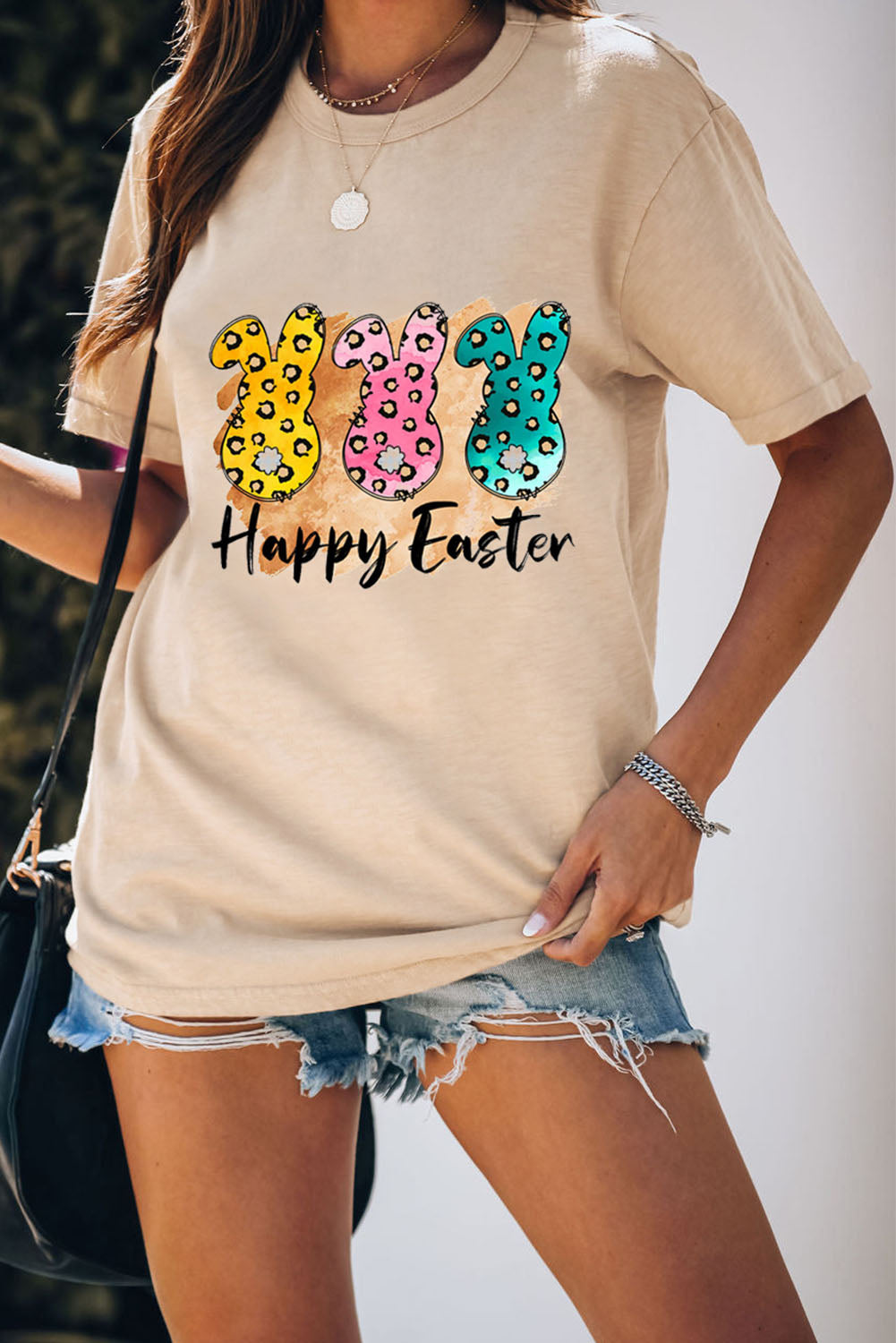 Casual Easter Day Animal Leopard Letter Print Graphic Tee