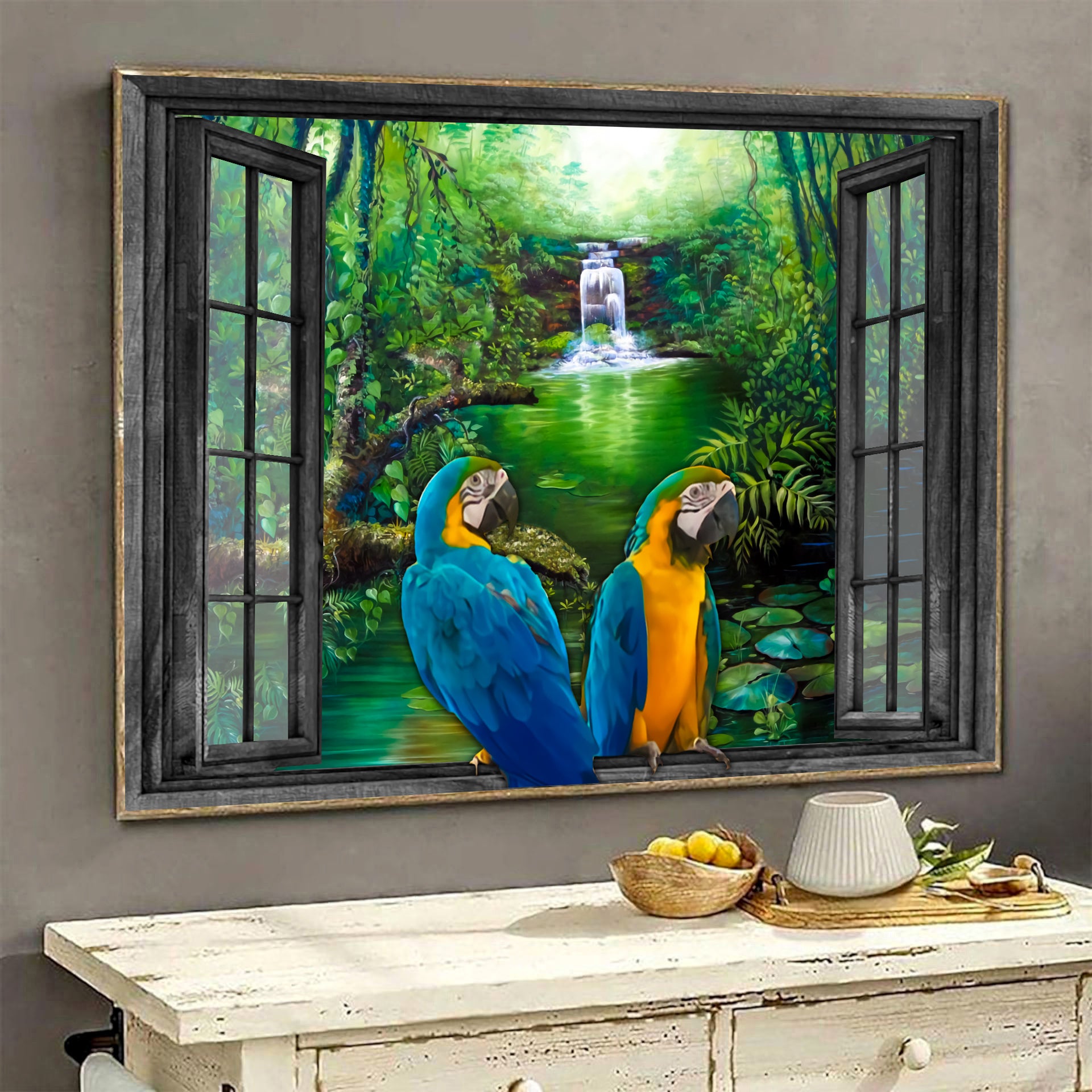 Blue Yellow Mascau Parrot 3D Wall Art Painting Art Home Decor Gift For Bird Lover