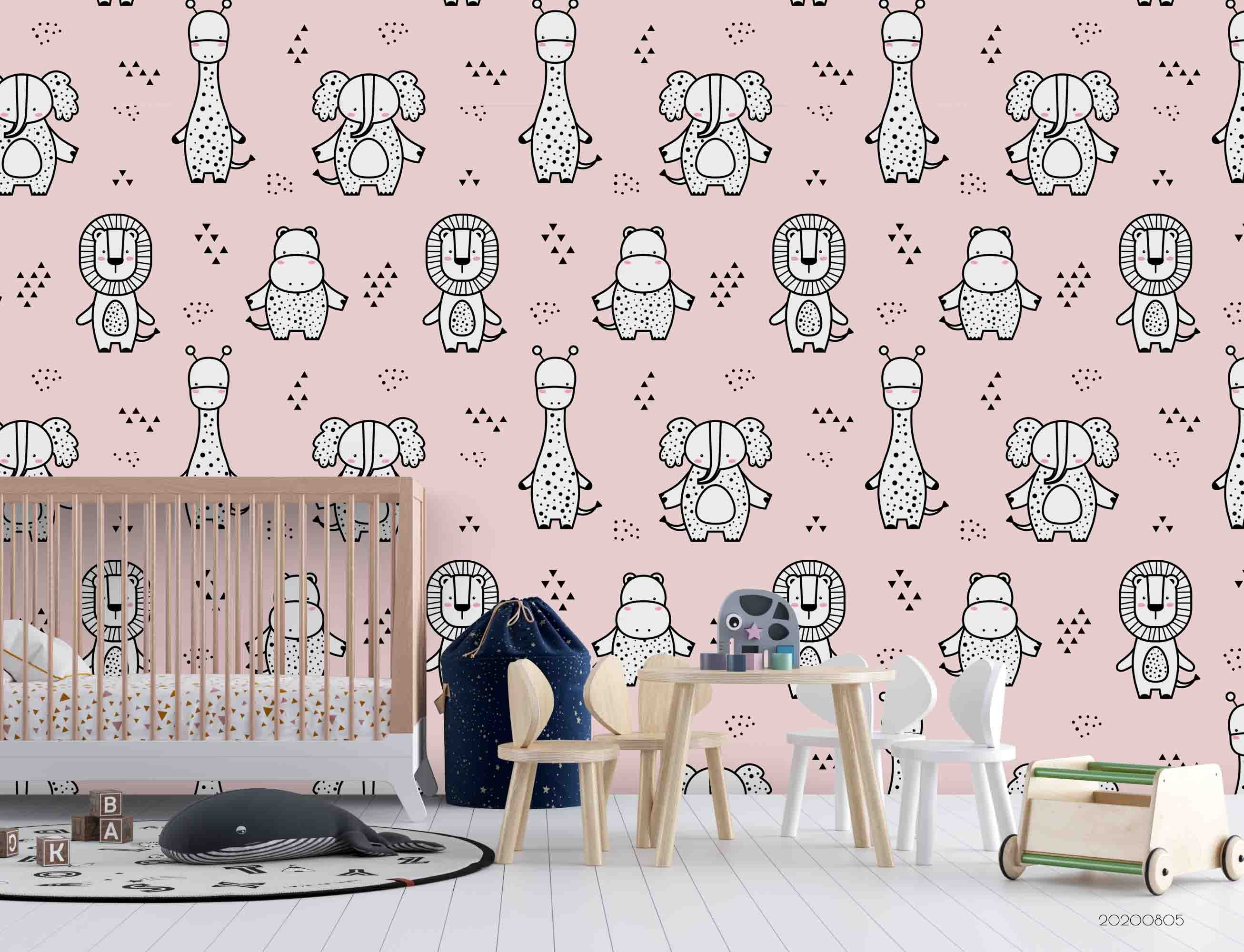 3D Pink Cartoon Animal Wall Mural Wallpaper Sf 79