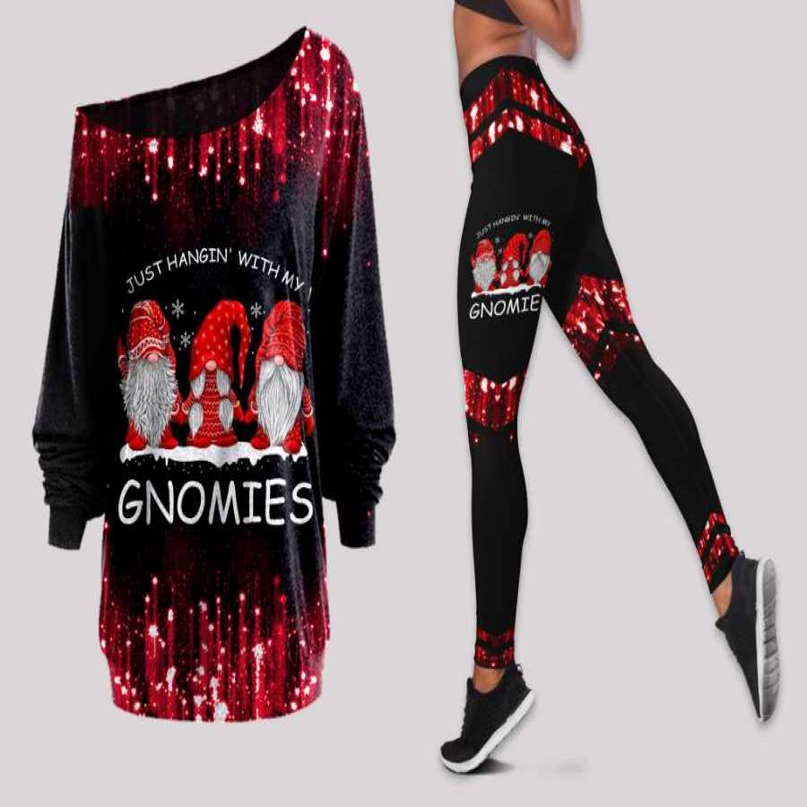 Just Hanging With My Gnomies Off Shoulder Long Sleeves Top and Leggings Set