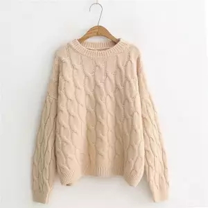 Bella Winter Korea Harajuku Vintage Women Knitted Loose Sweater lady Autumn solid Pullovers female Twist Tweed Sweater Tops alx