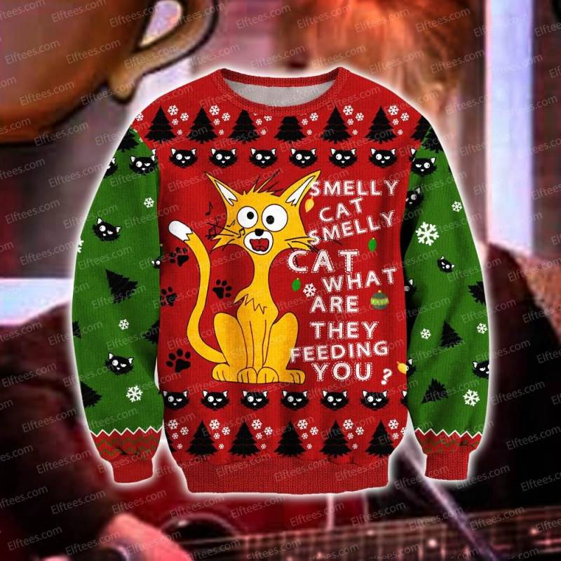 Smelly Cat Phoebe Friends Knitting Pattern 3D Print Ugly Christmas Sweater – F03