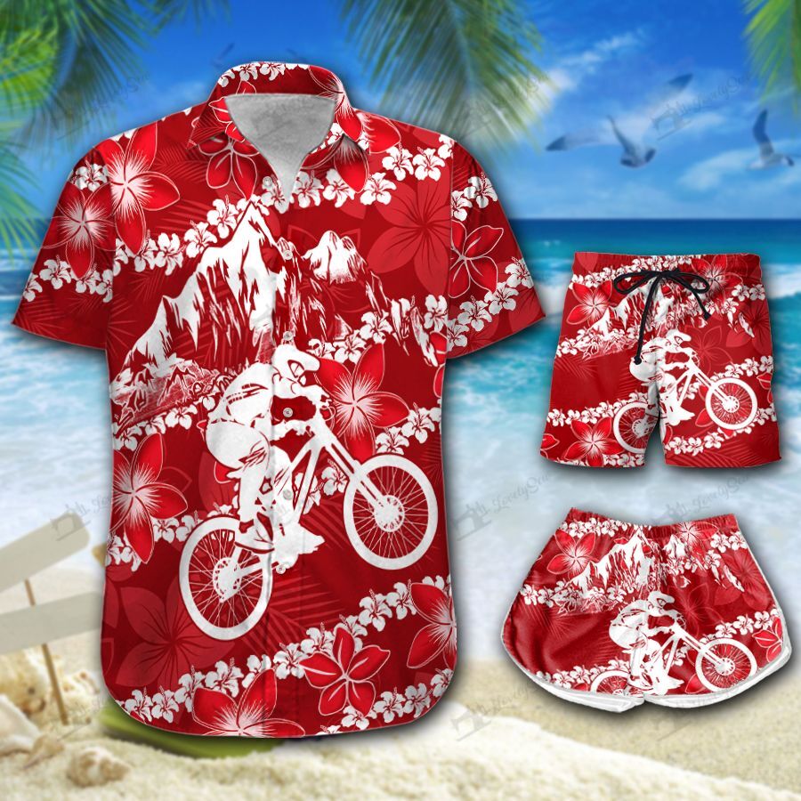 Cycling Mountain Bike Line Hawaiian Shirt Shorts Ha30707