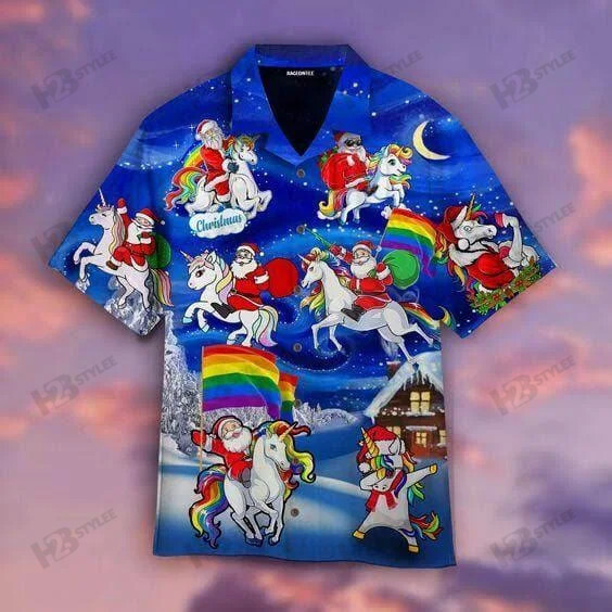 Santa Riding Unicorn Summer Tropical Hawaii Aloha All Over Printed Hawaii Shirt Size S Ha84619