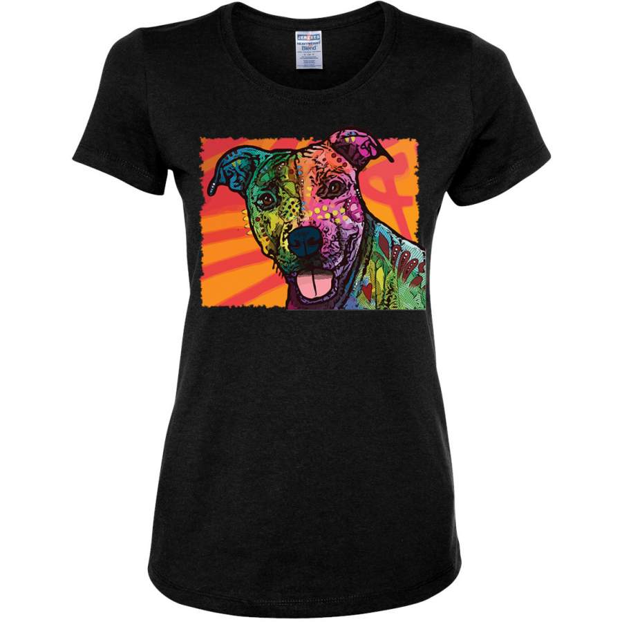 Cute Smiling Neon Dean Russo Pitbull Dog Breed Dog Lover Womens Graphic T-Shirt