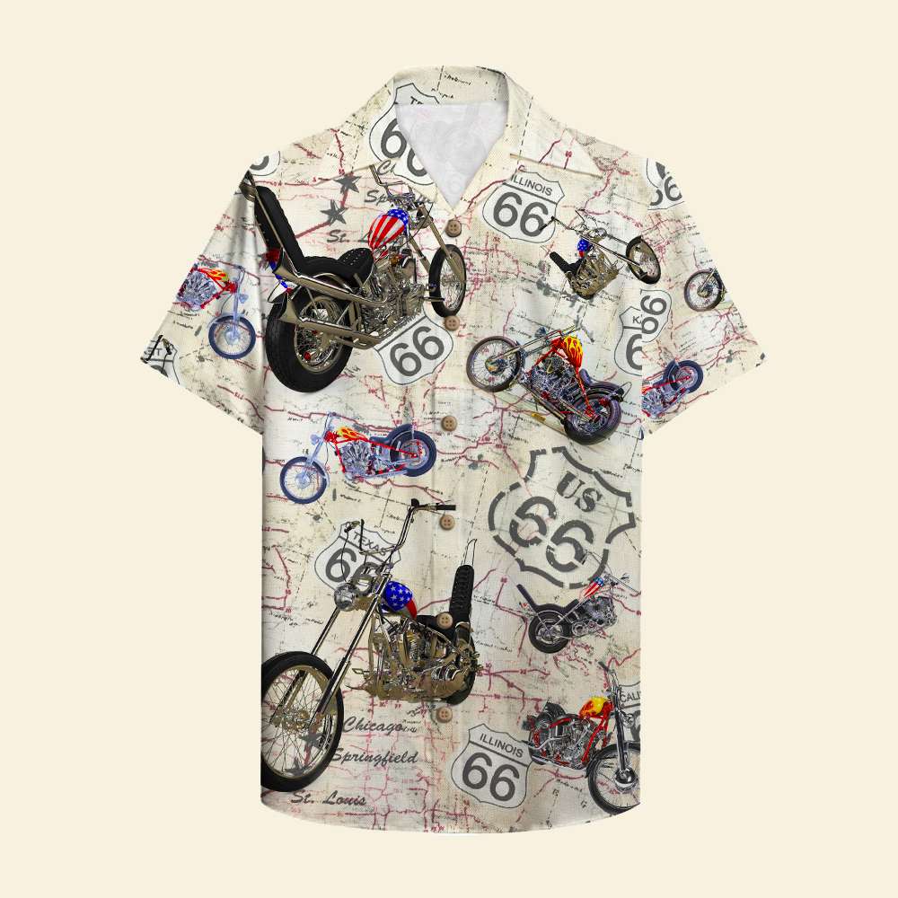 Biker Hawaii Shirt Vintage Motorcycle Route 66 Pattern Ha102608