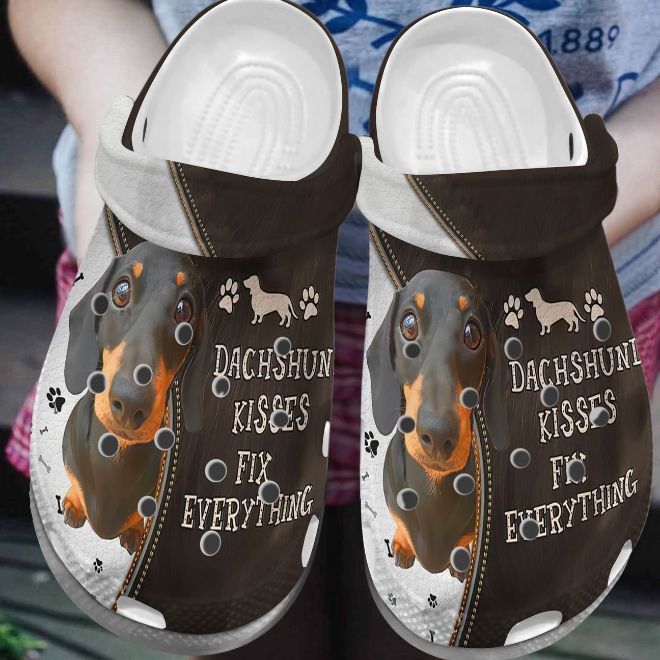 Dachshund Personalize Clog, Custom Name, Text, Fashion Style For Women, Men, Kid, Print 3D Dachshund Kisses Fix Everything