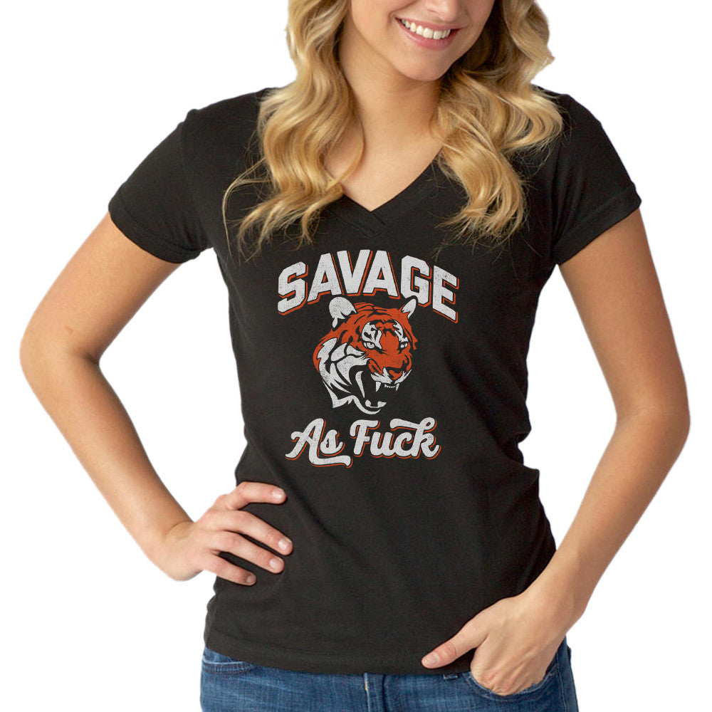 Women’S Savage As Fuck Tiger Vneck T-Shirt