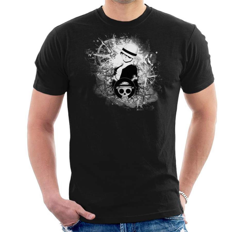 One Piece Luffy Black and White Silhouette Montage Men’s T-shirt