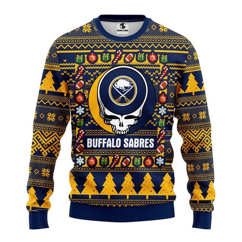 Buffalo Sabres Grateful Dead Christmas Gift For Fan Ugly Wool Sweater Christmas