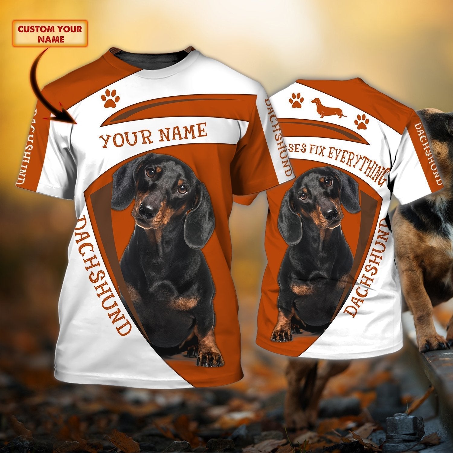 Personalized Name 3D Tshirt Dachshund Orange Cool Dog Shirts