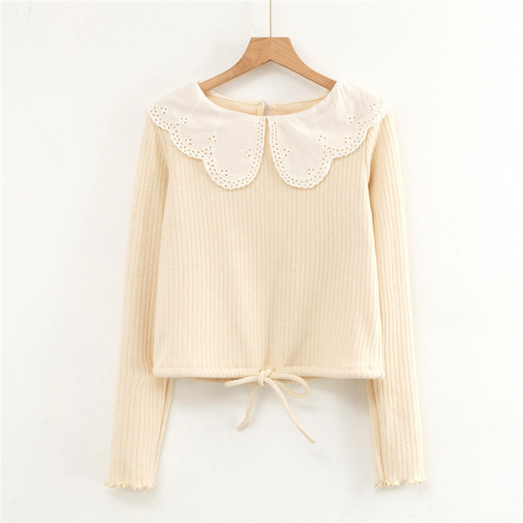 woman sweaters vintage winter tops knitted long sleeve crop top sweater korean cropped sweater kawaii pulovers peter pan collar alx