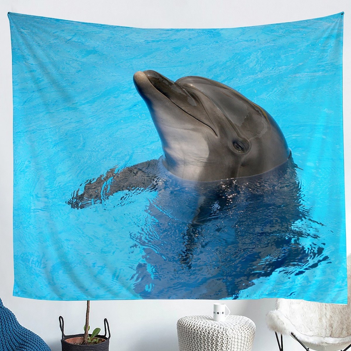 Dolphin Wall Hanging for Kids Room Bedroom Living Room, Underwater Sea Animal Theme Wall Blanket Ocean Marine Life Print Tapestry Bedspread Cover,S M L XL