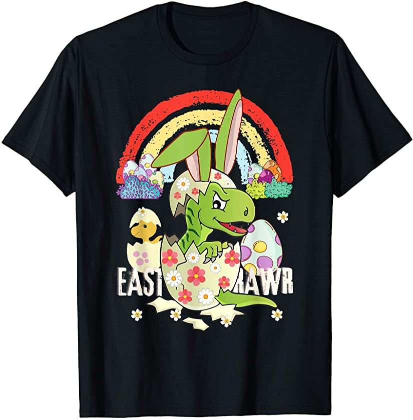 Rainbows Happy eastrawr t rex dinosaur easter bunny egg kids T-Shirt