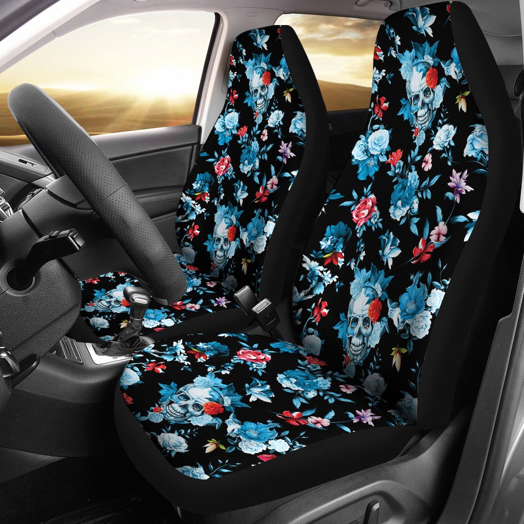 Skull Flower Roses Leave Pattern  Universal Fit Car Seat Covers