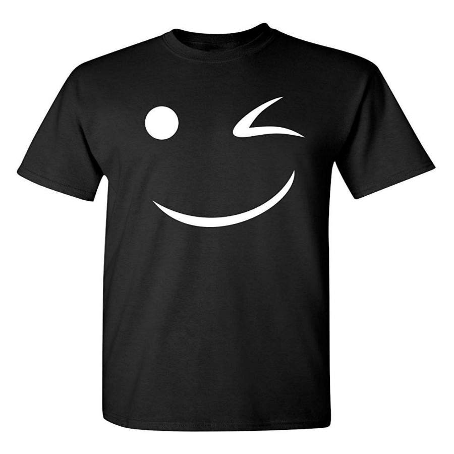 Winky Smile Face Emoticon Novelty Graphic Humor Funny T Shirt Men Tee