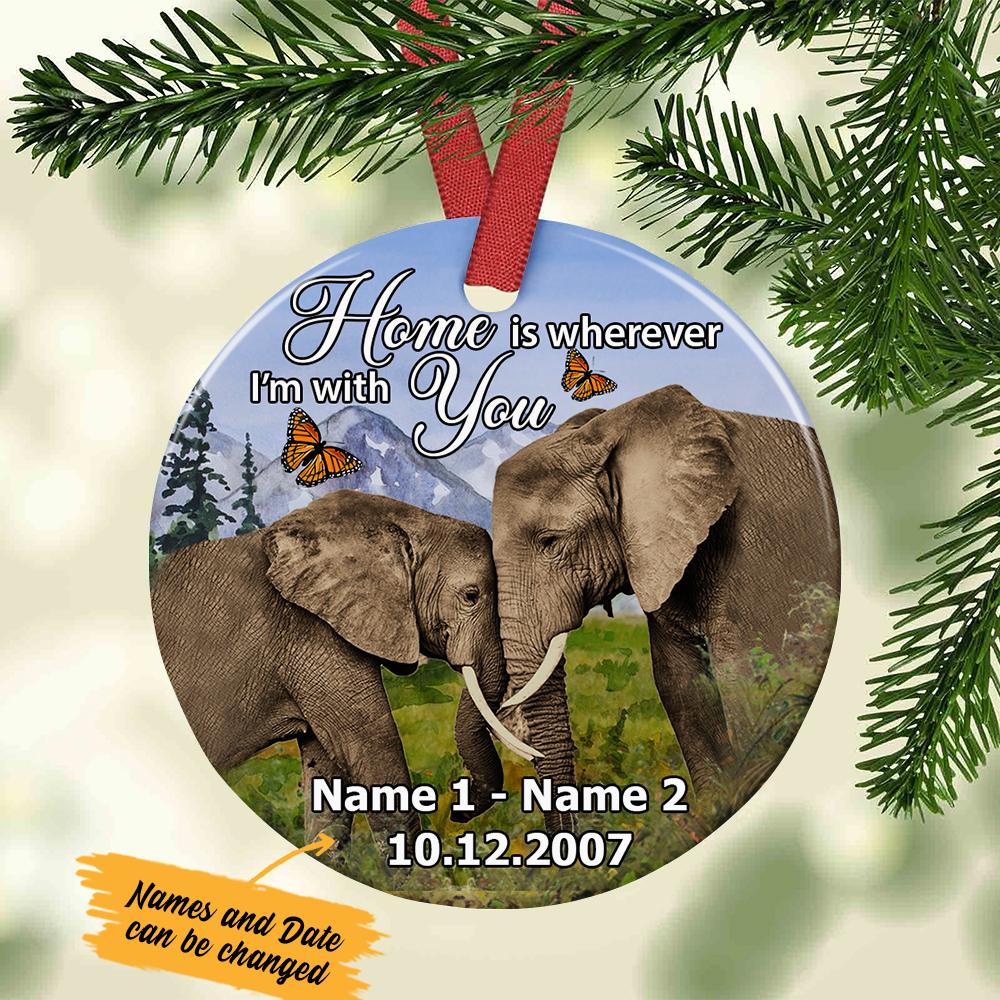 Personalized Home Is Elephant Couple  Ornament