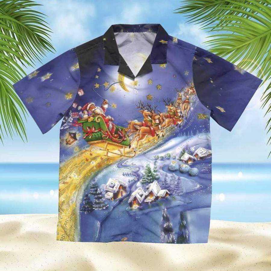 Santa Reindeer Christmas Eve Is Coming To Town Hawaii Aloha Shirts Ha55958