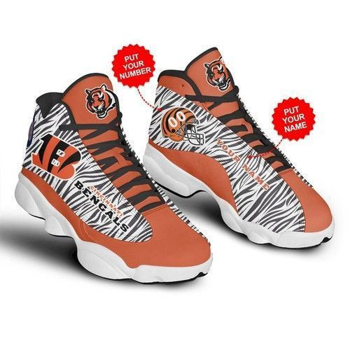 Zebra Skin Cincinnati Bengals Football Team Logo Personalized Air Jordan 13 Printing Shoes Sneaker