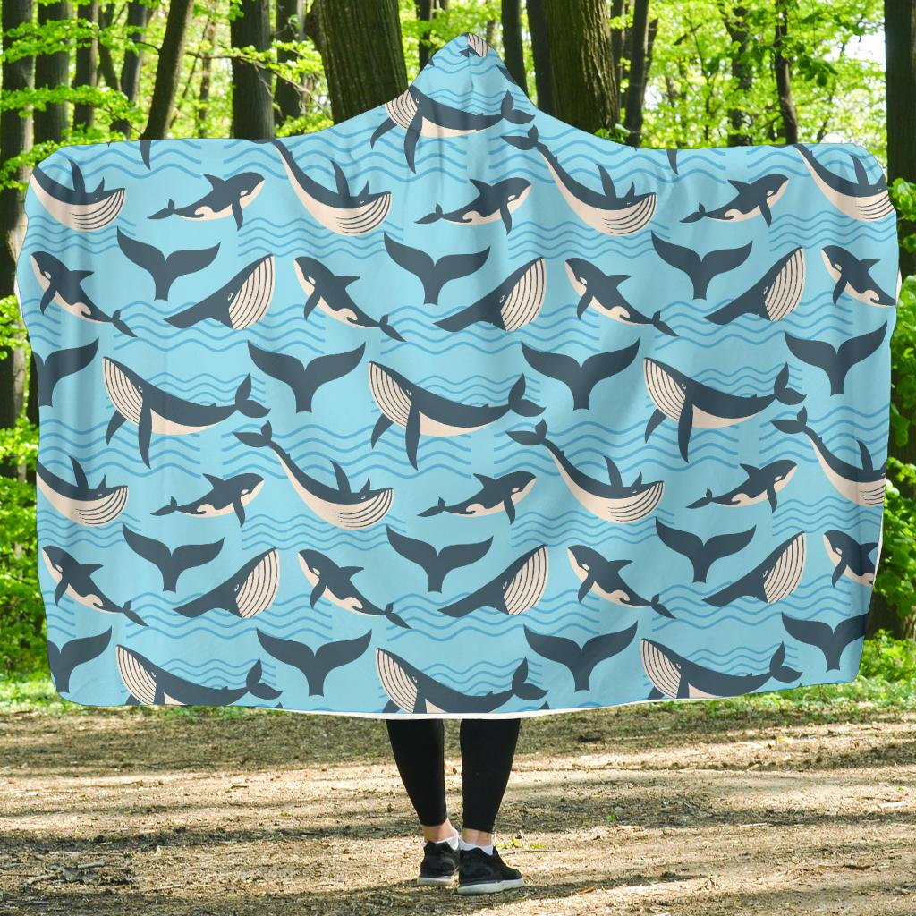 Whale Pattern Design Themed Print Hooded Blanket