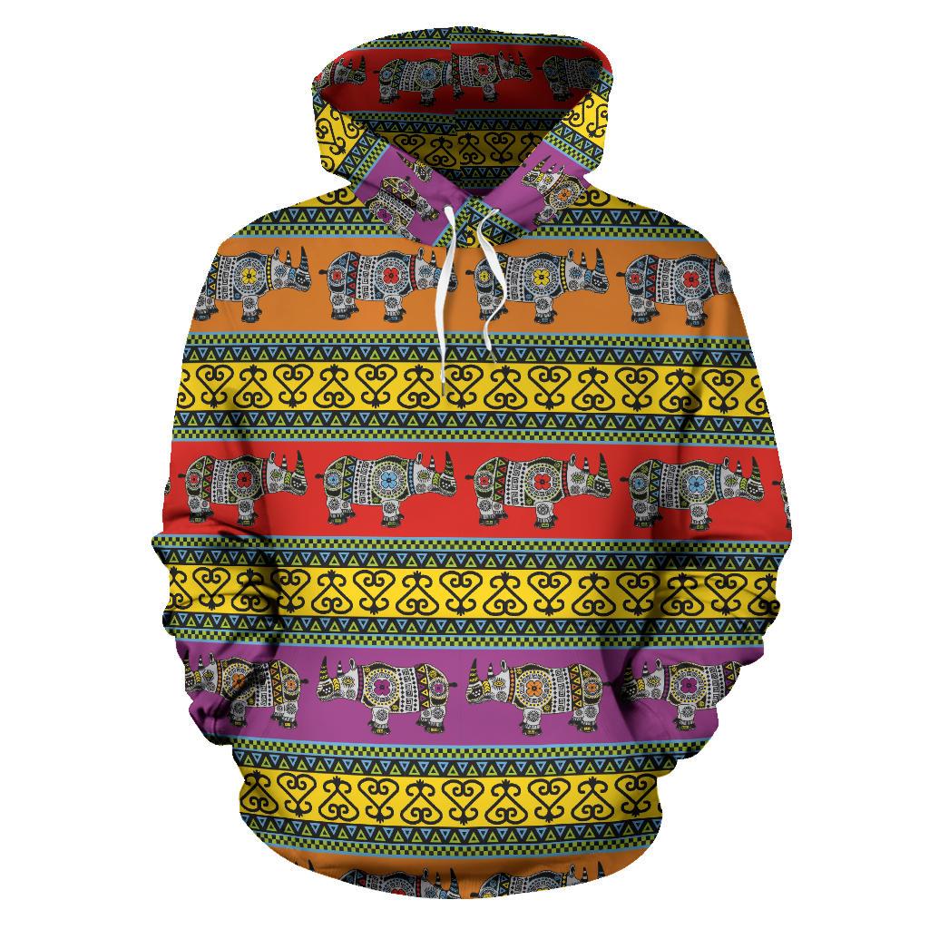 Rhino African Afro Dashiki Adinkra Kente Pattern Ethnic Motifs Men Women Pullover Hoodie