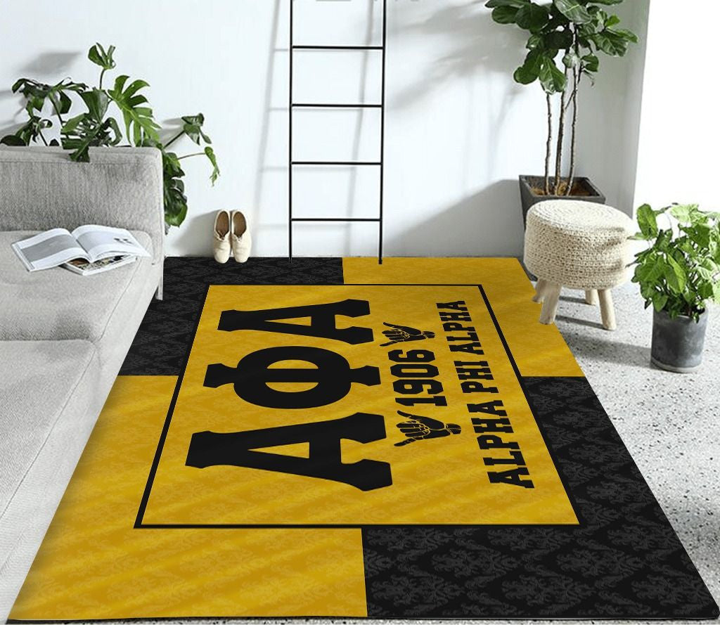 Wonderprint Area Rug Royal Black Gold Alpha Phi Alpha Area Rug  Lt10