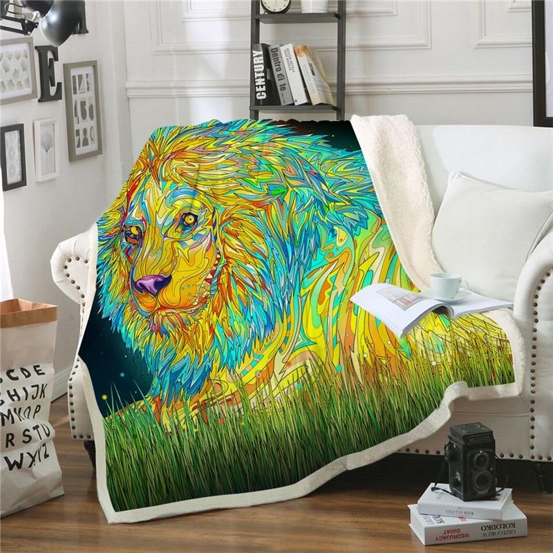 Shiny Yellow Night Lion Blanket Quilt