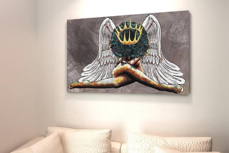 Wings Of Black Angle Canvas, Black Angel Girl, Black Magic Girl-Black Lives Matter- Black African American Woman- Melanin Queen Angle Poster