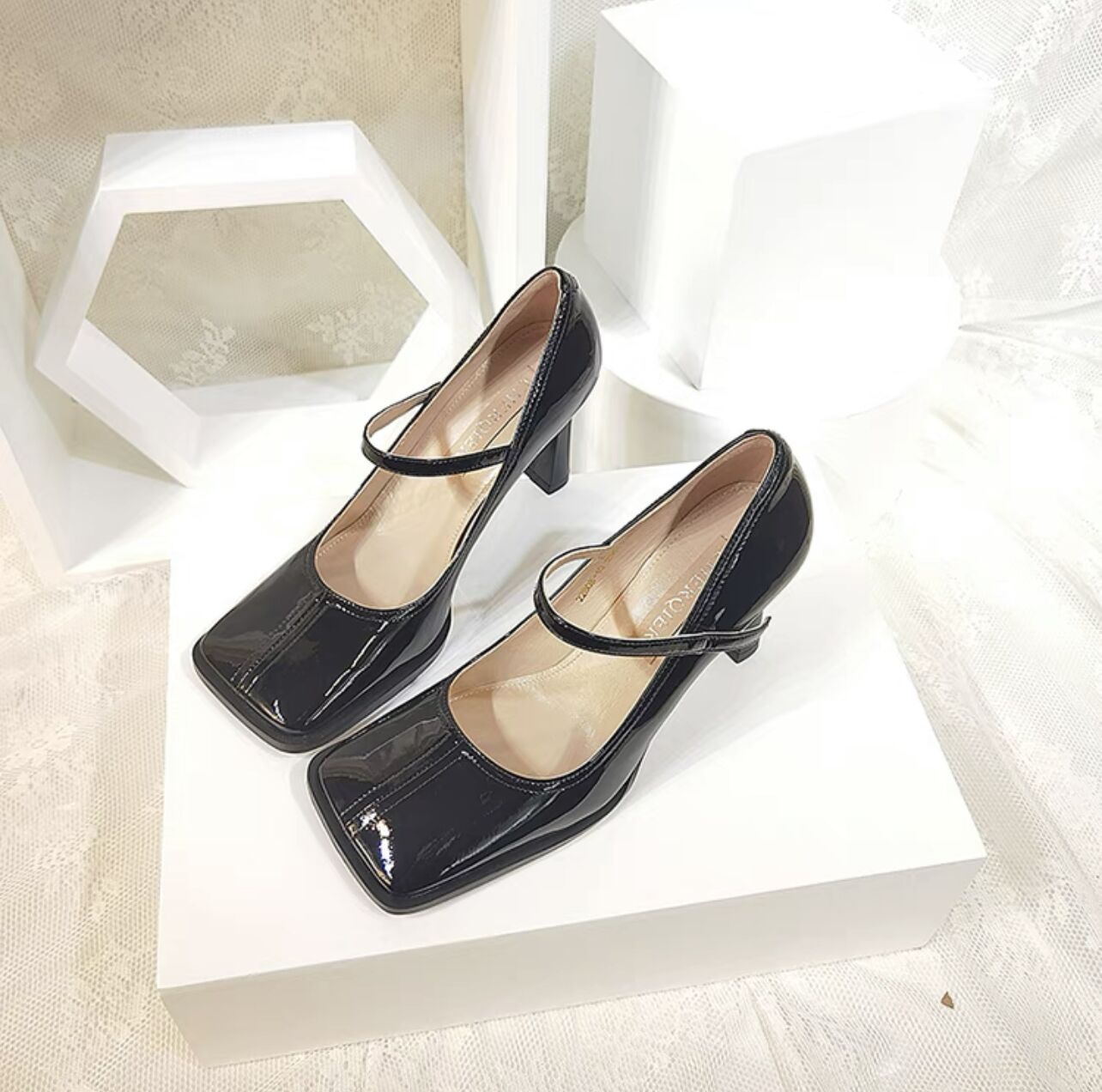 Pink High Heels Women'S Spring New Belt Retro Girl Mary Jane Shoes French Stiletto Heels Square Toe Shoes For Wedding Women Al2X