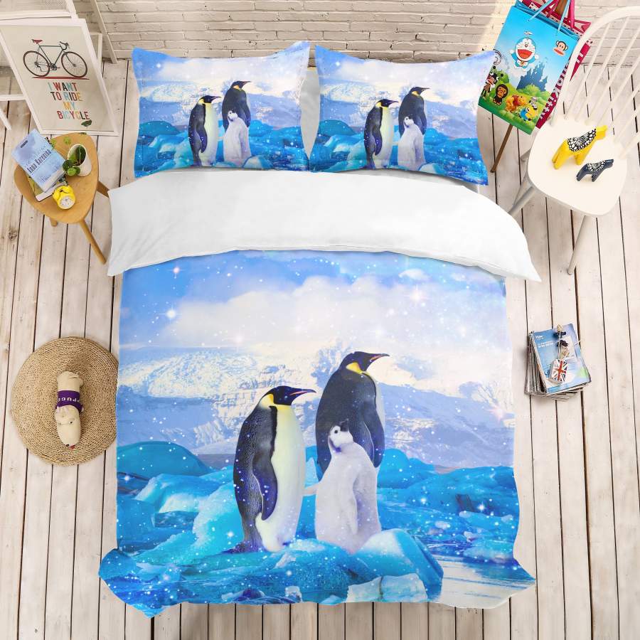 3D Blue Penguin Glacier Quilt Cover Set Bedding Set Pillowcases 07