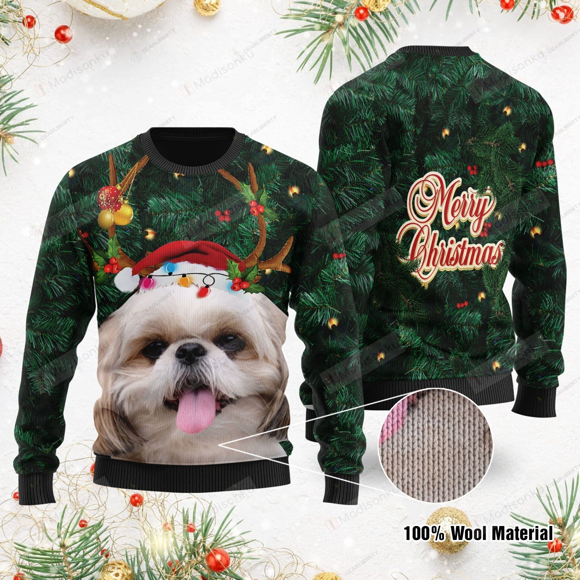 Merry Christmas Shih Tzu For Unisex Ugly Christmas Sweater, All Over Print Thanksgiving Day 2022 Gift